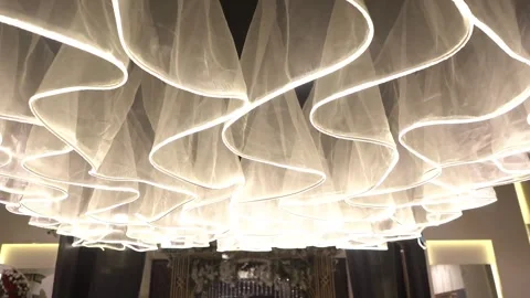 Luxury Wedding Hall Interior with Flowing Ceiling Fabric and Modern Ambient Ligh 스톡 동영상 343608342