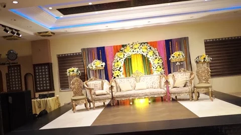 Luxury Wedding Table Decoration with Candles, Flowers, Pumpkins and Red Wine Stockbeeldmateriaal 343608344