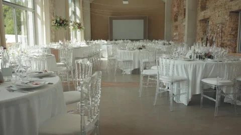 Luxury Wedding Table Setting For Reception Inside The Function Hall. Stock Footage 285585775
