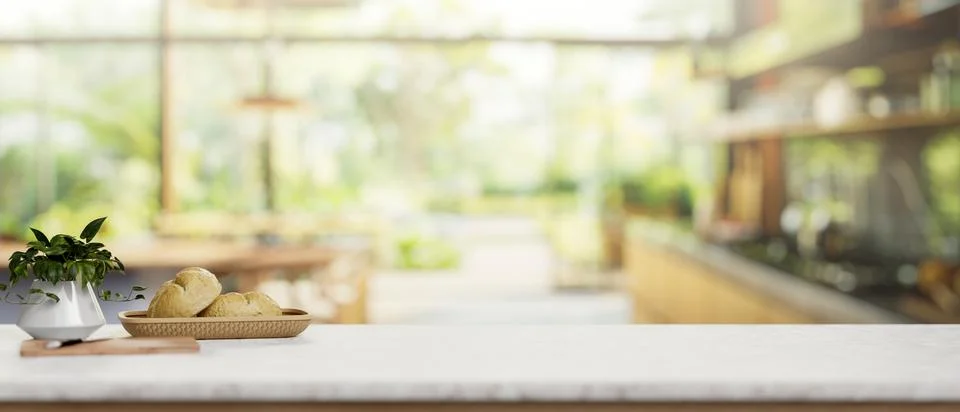 A luxury white marble kitchen tabletop in a contemporary spacious home kitche Stock Illustration