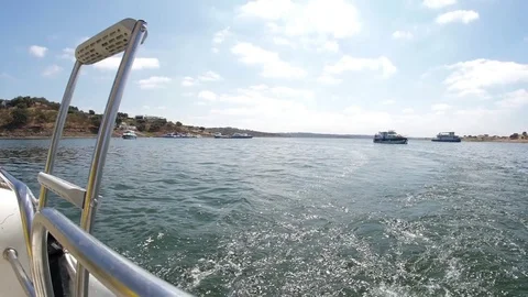 Luxury Yacht cruising in river fish eye slow motion Stock Footage