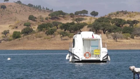 Luxury Yacht cruising in river slow motion Stock Footage