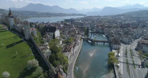 Luzern west side back flight - Aerial 4K Stock Footage 131987717