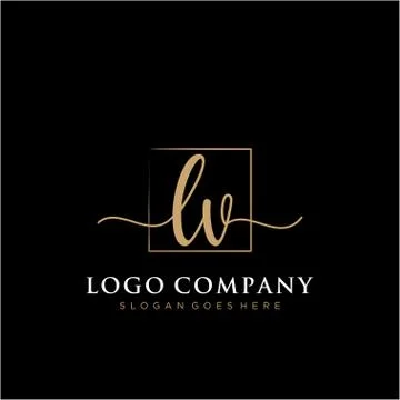 LV Initial handwriting logo with rectangle template vector Stock Illustration