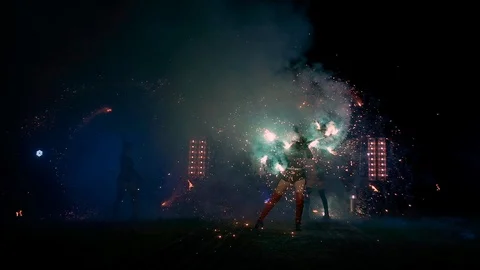 Lviv 2018.08.04. Fire Show. Performance Of Young People Showing Tricks With Fire Stock Footage 110746110