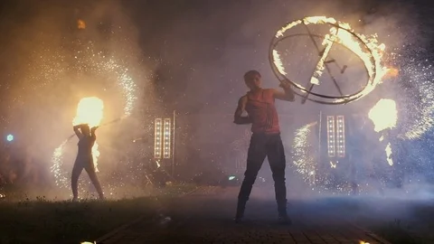 Lviv 2018.08.04. Fire Show. Performance Of Young People Showing Tricks With Fire Stock-Footage 110746179