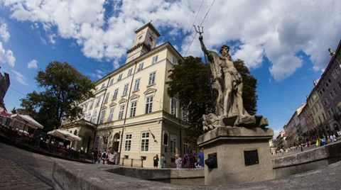 Lviv Neptun Statue Stock Footage 33246380