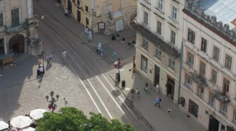 Lviv Tram from tower Stock Footage 36778449