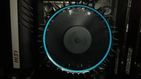 LVIV, UKRAINE - JULY 2022: Processor with Intel Core i5 cooler in computer case Stock Footage 201919286