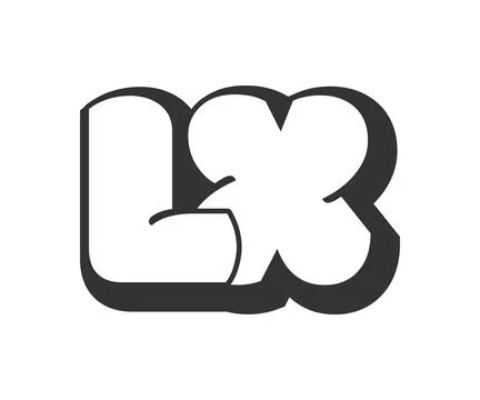 LX logo, bubble comic lettering, rounded in graffiti style black and white .. Stock Illustration