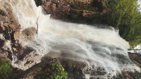 Lyazhginsky waterfall in the spring forest. Stock Footage 257085485