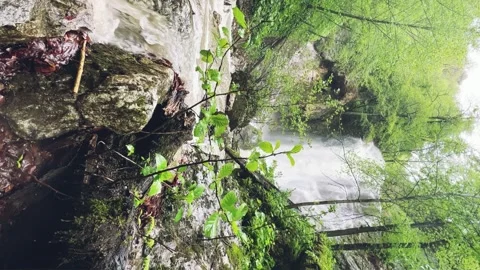 Lyazhginsky waterfall in the spring forest.  Stock Footage 264474193