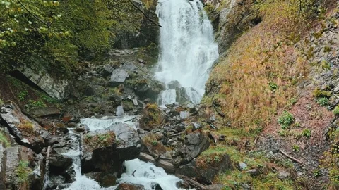 Lyazhginsky waterfall in the spring forest.  Video stock 268245087