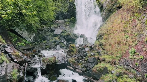 Lyazhginsky waterfall in the spring forest.  Stock Footage 268246241