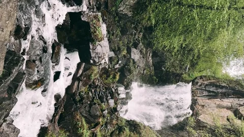 Lyazhginsky waterfall in the spring forest.  Stock Footage 268256140