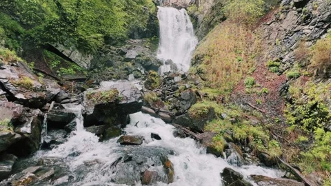 Lyazhginsky waterfall in the spring forest.  Stock Footage 268305706