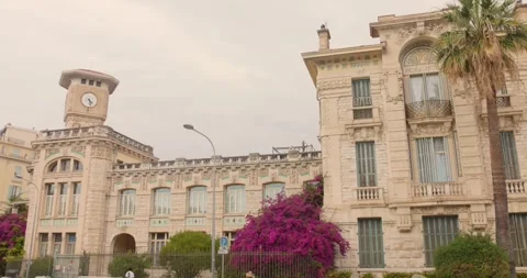 Lycée Masséna Historic Facade and Clock Tower in Nice France Stock Footage 344072979