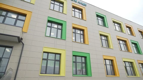 Lyceum building designed with bold color contrasts Stock Footage 306416711