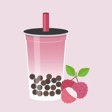 Lychee Bubble tea, Pearl milk tea vector illustration Stock Illustration