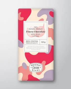 Lychee Chocolate Label. Abstract Shapes Vector Packaging Design Layout with Illustrazione stock