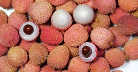Lychee Exotic Fruit Rotating Background. Harvested Litchi Fruits or Berries.. Stock Footage 297312580