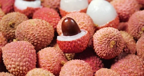Lychee Exotic Fruit Rotating Background. Harvested Litchi Fruits or Berries.. Stock Footage 308120586
