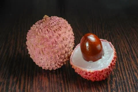 Lychee fruit on the background of close-up macro Fotos Stock