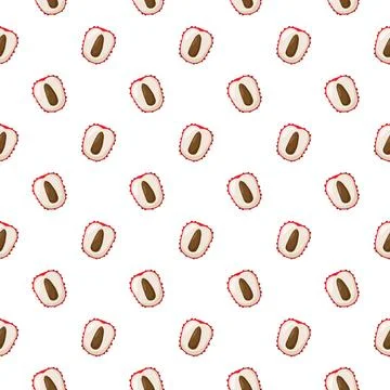 Lychee fruit flat seamless pattern on white background. Stock Illustration