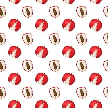 Lychee fruit flat seamless pattern on white background. Stock Illustration