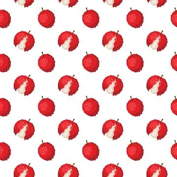 Lychee fruit flat seamless pattern on white background. Stock Illustration