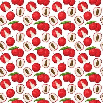 Lychee fruit flat seamless pattern on white background. Stock Illustration