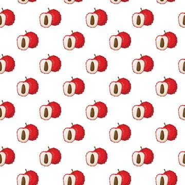 Lychee fruit flat seamless pattern on white background. Stock Illustration