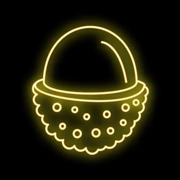 Lychee fruit glowing yellow neon outline icon Stock Illustration