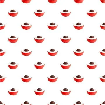 Lychee fruit halves creating seamless pattern background Stock Illustration