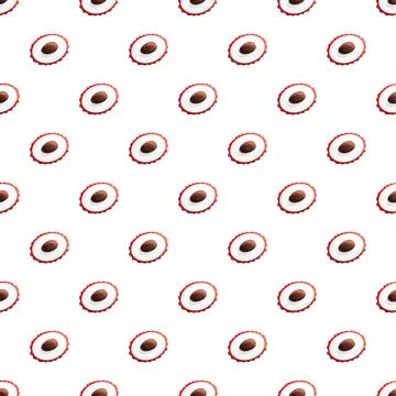 Lychee fruit halves forming seamless pattern background Stock Illustration