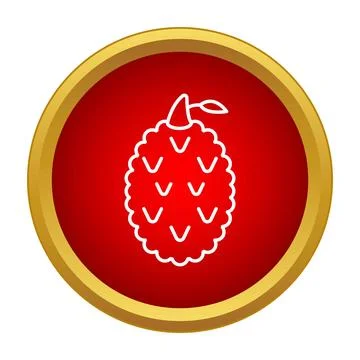 Lychee fruit icon red button concept Stock Illustration