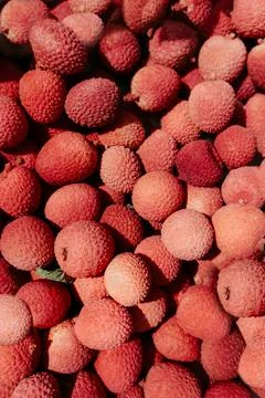 Lychee fruit pattern, overhead view Stock Photos