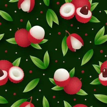 Lychee fruit tropical seamless pattern イラスト素材