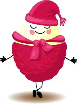 Lychee in a hat. Vitamins in the fall. Citrus fruit. Cute kawaii characters. Stock Illustration