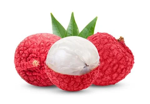 Lychee with leaf isolated on white background Stock Photos