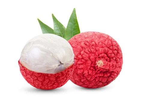 Lychee with leaf isolated on white Stock Photos