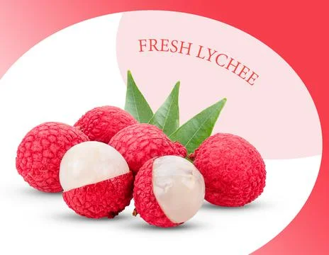 Lychee with leaves on pattern colour Fotos de archivo