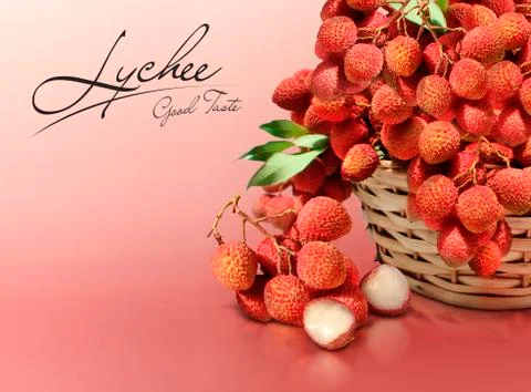 Lychee on red solid background Stock Photos