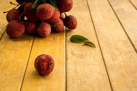 Lychee, ripe red table ready to eat. Stock Photos