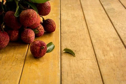 Lychee, ripe red table ready to eat. Stock Photos