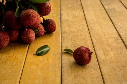 Lychee, ripe red table ready to eat. Stock Photos