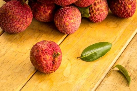 Lychee, ripe red table ready to eat. Stock Photos
