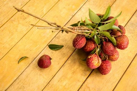 Lychee, ripe red table ready to eat. Stock Photos