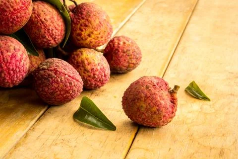 Lychee, ripe red table ready to eat. Stock Photos