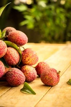 Lychee, ripe red table ready to eat. Stock Photos